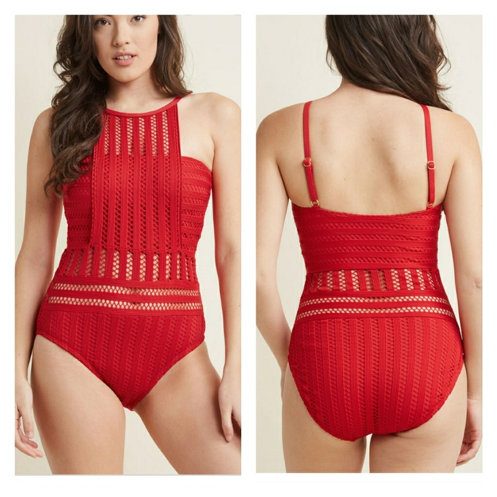 Kenneth Cole one piece swim wear suit lace mesh M
